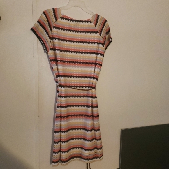 💕5 For $20 Allison Brittney Striped Short Sleeve Dress With Belt Size L - Picture 9 of 11